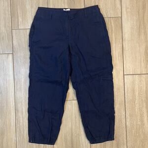 Eileen Fisher Organic Linen Pants Womens Small Cropped Navy Blue